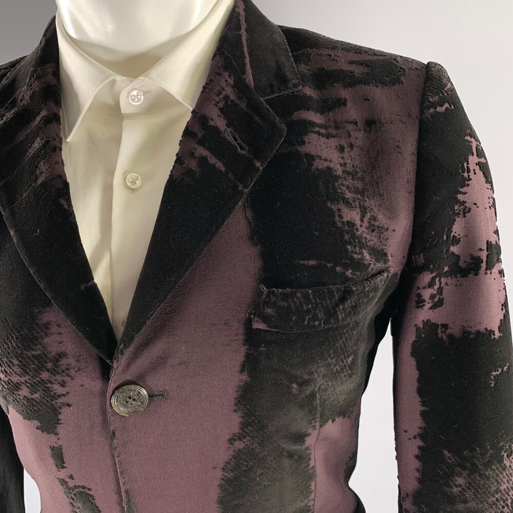 JEAN PAUL GAULTIER Size 38 Black Burgundy Devore Velvet Sport Coat - Picture 2 of 7